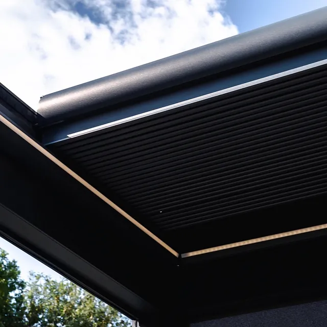 Motorised Aluminium Pergola Living Pod roof open